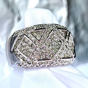 Sterling Silver 925 CZ Pavé Wide Band Statement Ring Sz 8.25